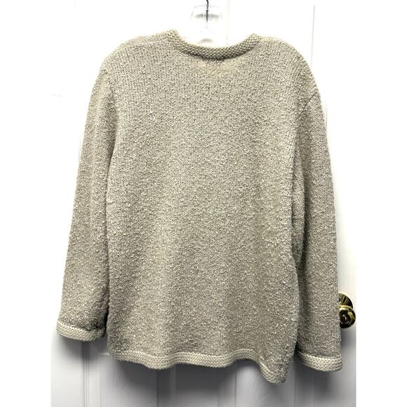 Kerri & Kelsey Sweater Vintage Boucle Cardigan Taupe Beige Crest Buttons Size L - Picture 2 of 6